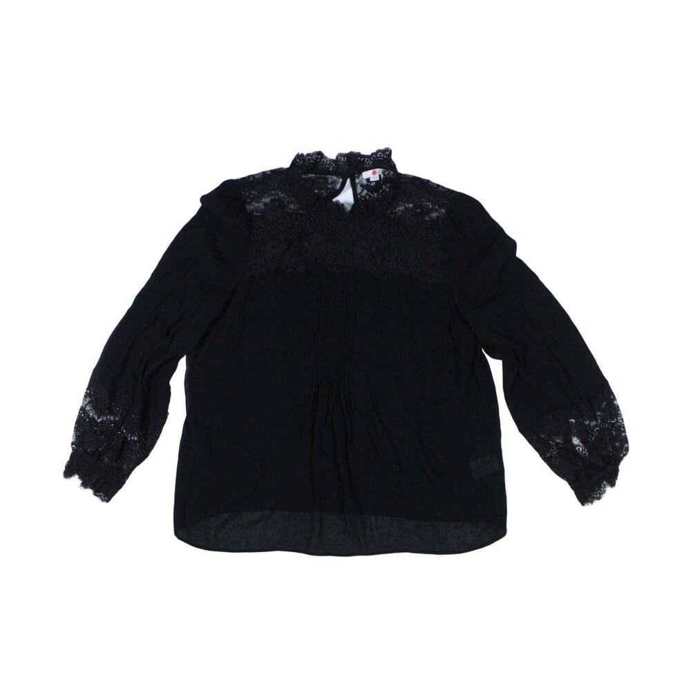 Boden black blouse high neck lace sheer goth cuffs sz US 12 UK 16